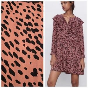 ZARA Animal Print Vneck Ruffle Dress